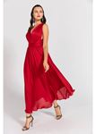 Sırt Detaylı Bağlamalı Saten Elbise - Kırmızı