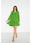 Uzun Kollu Kreep Elbise-Yeşil