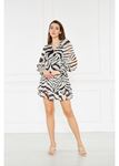 Korsaj Büzgülü Zebra Desenli Şifon Elbise