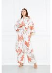 Büyük Çiçek Desenli Kimono-Turuncu