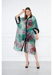 Garnili Çiçekli Şifon Kimono-Yeşil