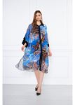 Garnili Çiçekli Şifon Kimono-Mavi