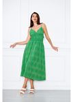 Beli Lastikli Brode Elbise-Yeşil