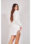 Zincir Detay Ceket Elbise-Beyaz