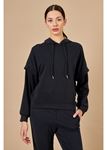 Kapüşonlu Uzun Kol Dalgıç Sweatshirt-Siyah