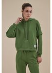 Kapüşonlu Uzun Kol Dalgıç Sweatshirt-Yeşil