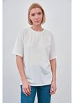 Simli Yıldız Baskılı T-shirt-Beyaz