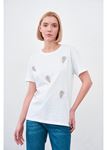 Kalp Baskılı Taşlı T-shirt-Beyaz