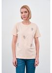 Kalp Baskılı Taşlı T-shirt-Vizon