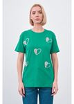Kalp Baskılı Taşlı T-shirt-Yeşil