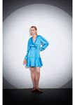 Kruvaze Yaka Metal Tokalı Saten Elbise-Mavi