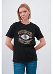 Göz Nakışlı Taşlı T-shirt-Siyah