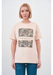 Yaprak Baskılı T-shirt-Vizon