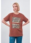 Yaprak Baskılı T-shirt-Kahve