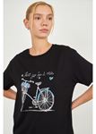 Bisiklet Baskılı T-shirt-Siyah