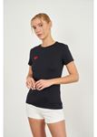 Kalp Nakışlı Kısa Kol Dalgıç T-shirt-Siyah