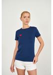 Kalp Nakışlı Kısa Kol Dalgıç T-shirt-Lacivert