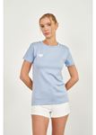 Kalp Nakışlı Kısa Kol Dalgıç T-shirt-Mavi